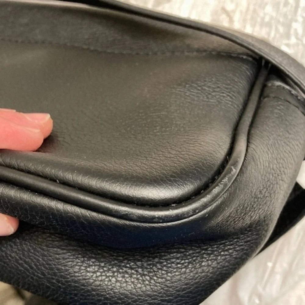 J Crew black leather signet crossbody bag lock key